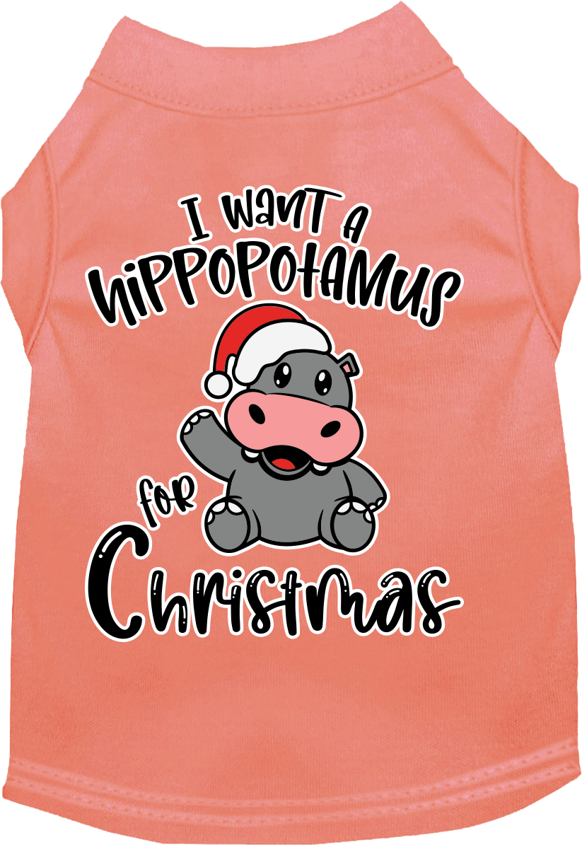 Hippo for Christmas Screen Print Dog Shirt Peach Size XXXL